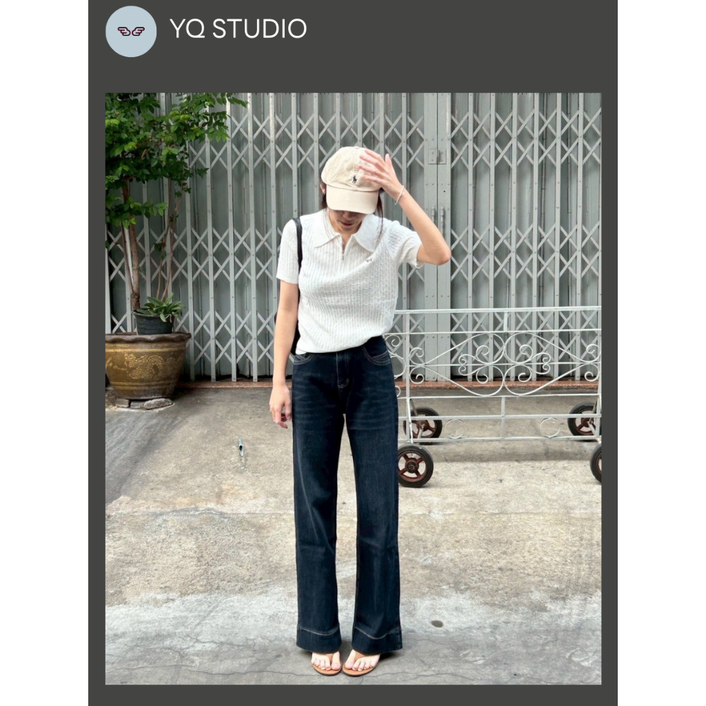 A660 YQ KOREAN SHOP Madrid Jeans  กก.ยีนส์ขากระบอกเล็กสีฟอกเข้ม+เข้มขัดสีเนื้อ ยืด 8 ทิศ ป้ายYQ