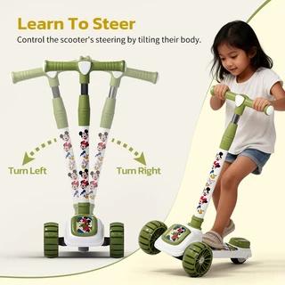 Disney Kids Scooter สกู๊ตเตอร์เด็ก นั่งได้ยืนได้ พับได้ ปรับความสูงได้ ล้อใหญ่มีไฟแฟลช มีเพลง แข็งแรง ของเล่นเด็ก 2-6ขวบ