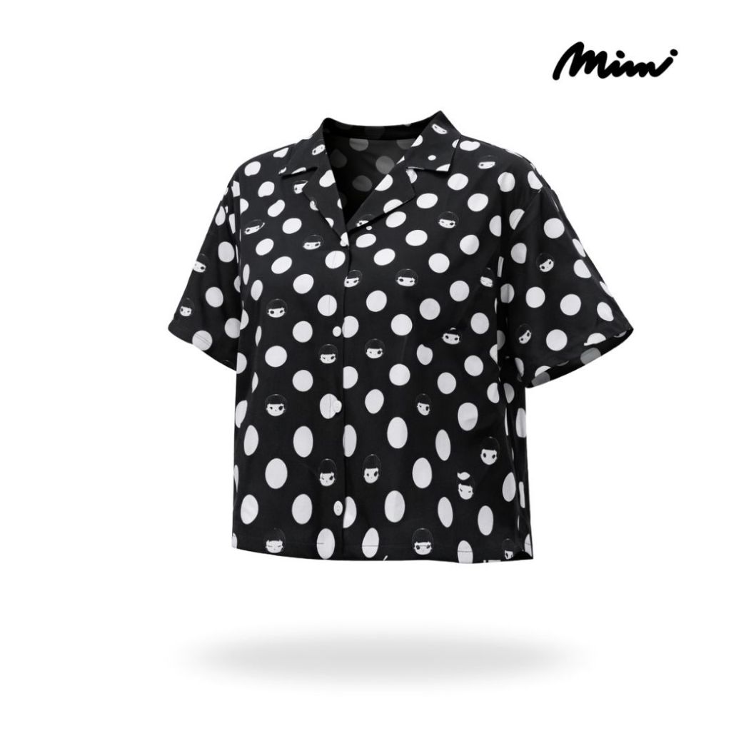 Mimi เสื้อผู้หญิง DOT DOT ดอท ดอท ปกฮาวาย สีดำจุดขาว A9Y6BL