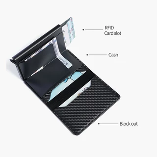 กระเป๋าสตางค์ RFID คาร์บอนไฟเบอร์ - ที่ใส่บัตรป๊อปอัพอัตโนมัติพร้อมการป้องกันการโจรกรรม​