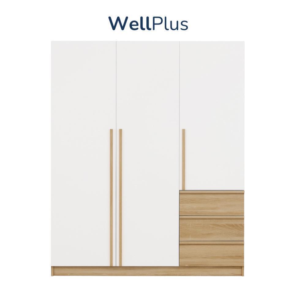 WellPlus ตู้เสื้อผ้าบานเปิด 3 บานพร้อมลิ้นชัก ขนาด180x60x150ซม. ตู้เสื้อผ้าญี่ปุ่น ดีไซน์สไตล์โมเดิร์น ตู้แข็งแรง ทนทาน