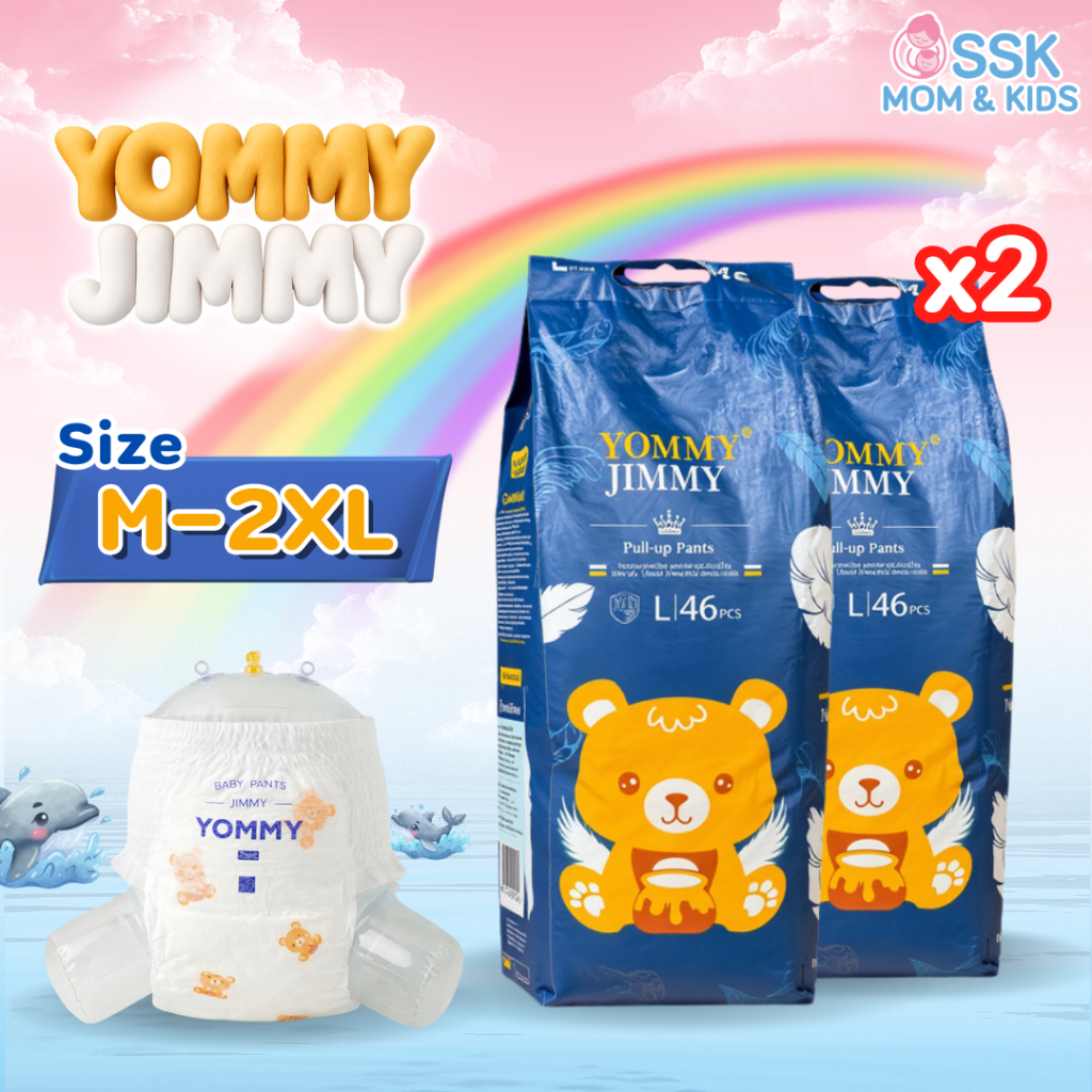 โปร 2 แพ็ค แพมเพิส Yommy Jimmy แพมเพิสเด็กแบบกางเกง ไซส์ M-2XL ซึมซับดี ใส่สบาย ขอบเอวนุ่มไม่อับชื้น