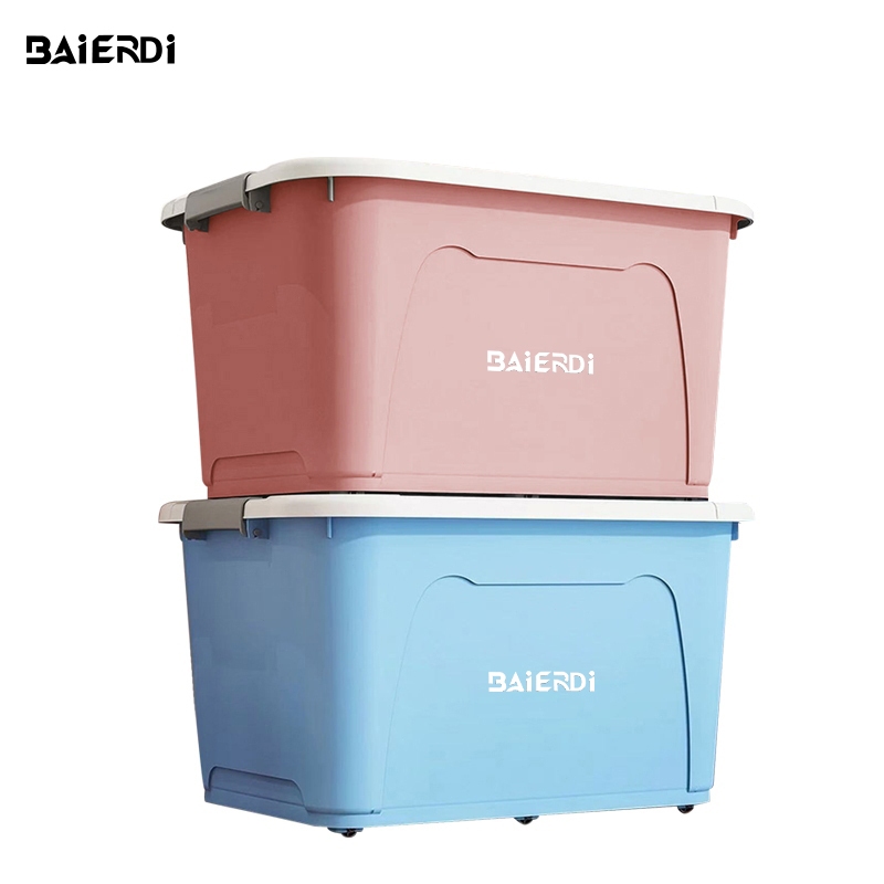 BAIERDI กล่องเก็บของพลาสติกขนาดใหญ่พิเศษ กล่องเก็บผ้าห่ม ของว่างและของเล่น กล่องเก็บของความจุขนาดใหญ่