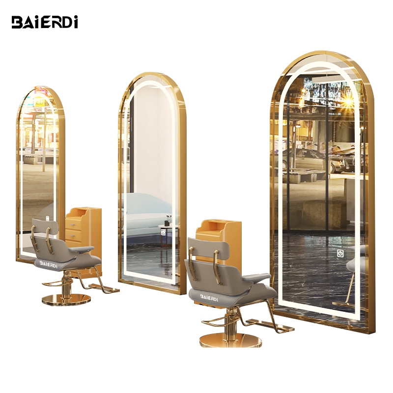 BAIERDI MALL  กระจกร้านทำผม  กระจกร้านตัดผมตั้งพื้นโดยเฉพาะ   สุดฮ๊อตพร้อมไฟ  กระจกอัจฉริยะติดผนังด้านเดียว LED เปล่งแสง