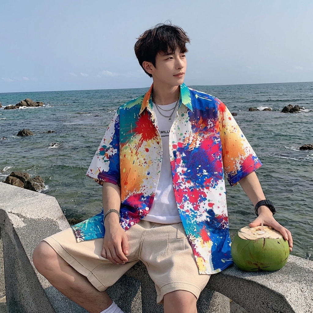 Chaistyle สไตล์ชายหาดฮาวาย เสื้อเชิ้ตพิมพ์ลาย แบบหลวม ผ้าระบายอากาศ มีหลายสไตล์ให้เลือก ใส่ได้ทั้งชายและหญิง - 3