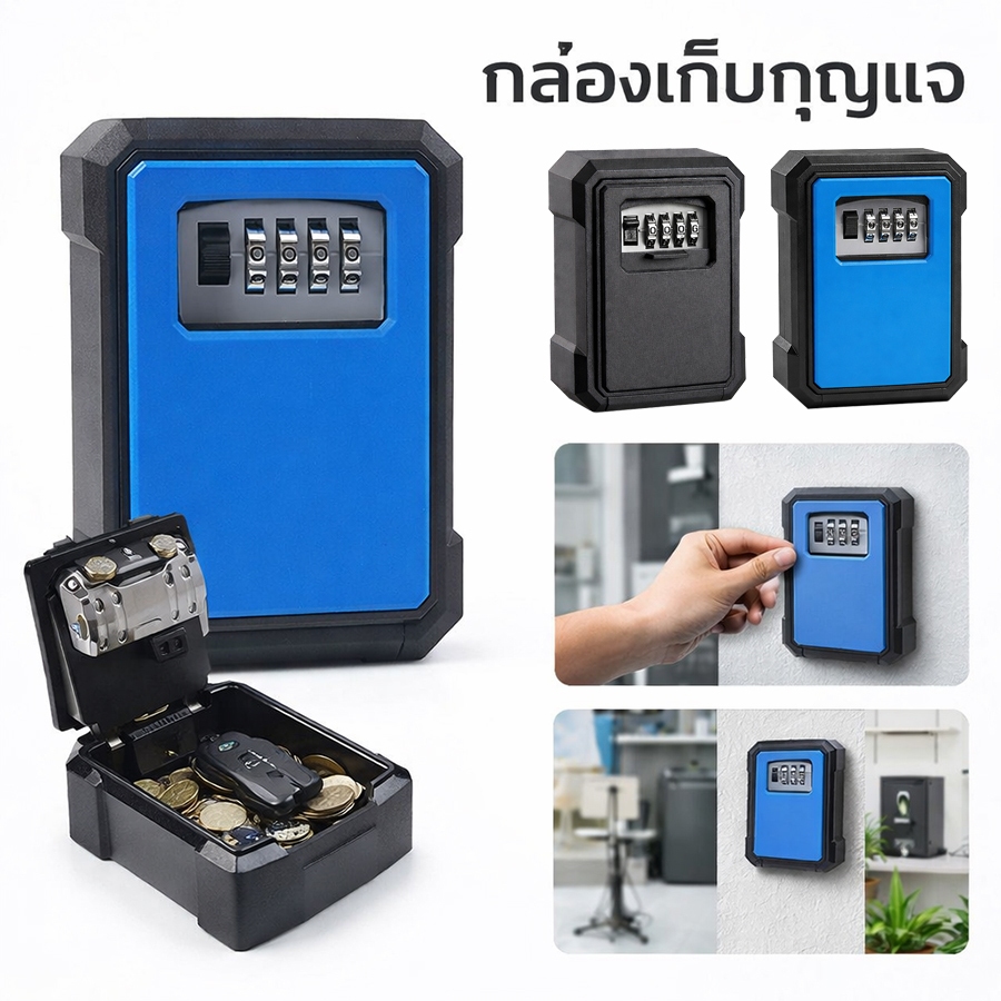 กล่องล็อคกุญแจติดผนัง รหัส 4 หลัก กล่องเก็บกุญแจ รหัสผ่าน Key Lock Box ตั้งรหัสได้ สำหรับบ้าน คอนโด Airbnb งานก่อสร้าง