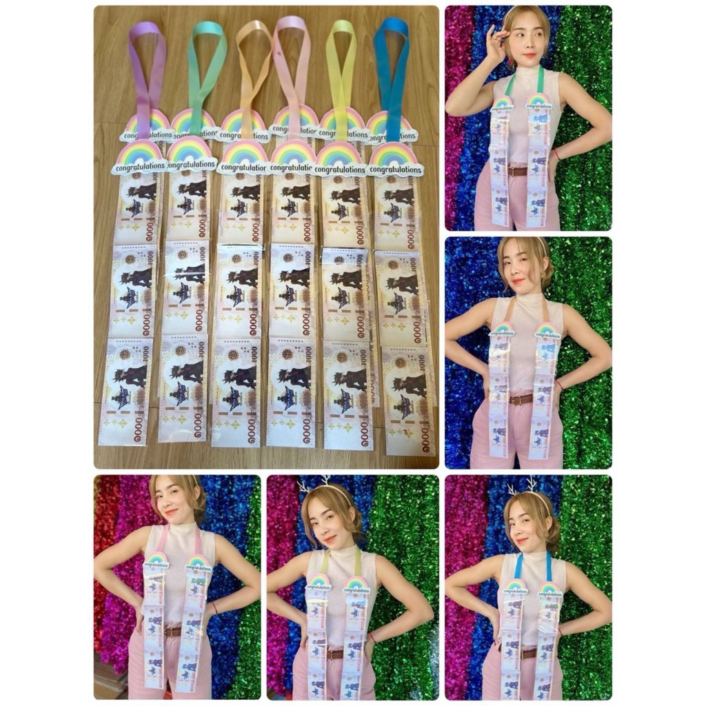 มาลัยแบงค์กาโม่สีพาลเทล 6ใบใส่ธนบัตรจริงได้คละสีให้