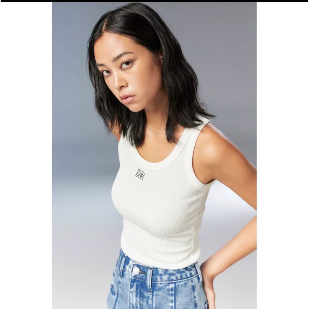 ส่งต่อmaison KEEPS | Vertical "dual maison" Tank เสื้อกล้าม เสื้อเบสิค หลังเว้า ปักโลโก้