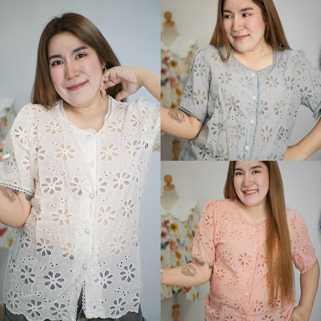 เสื้อแขนสั้นลายฉลุ น่ารักมากๆ