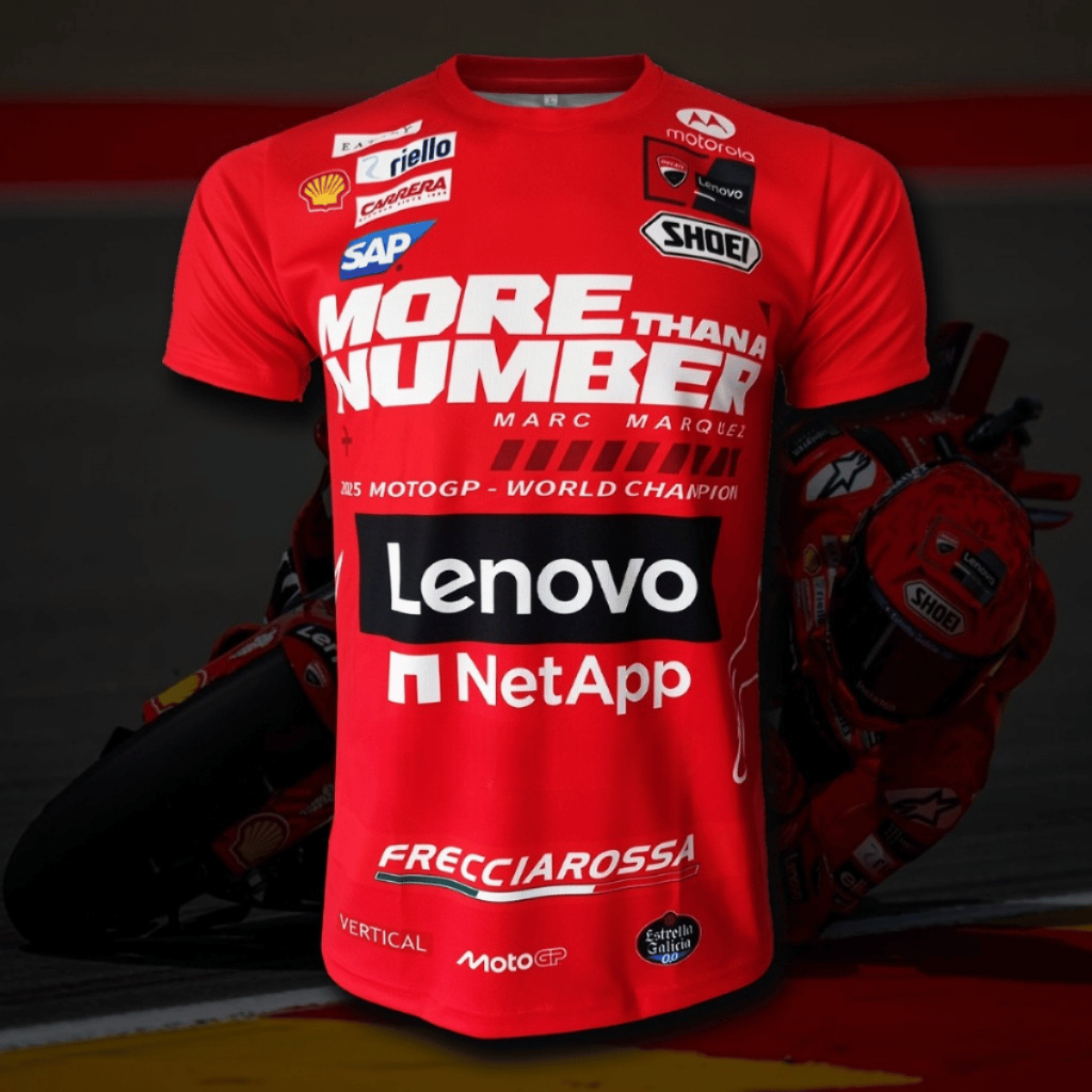 เสื้อคอกลมแขนสั้น MotoGP ทีม ดูคาติ #MG0267 รุ่น มาร์ก มาเกซ แชมป์โลก2025 พิมพ์ทั้งตัว ไซส์ S-5XL
