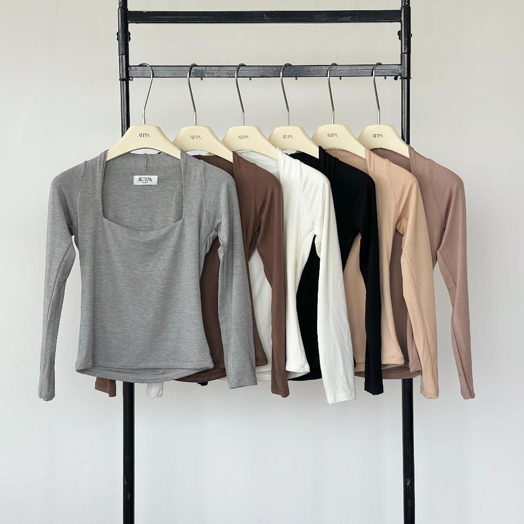 Atipa - Square Mood Top เสื้อแขนยาว ผ้ายืดตามตัว ดีเทลคอ