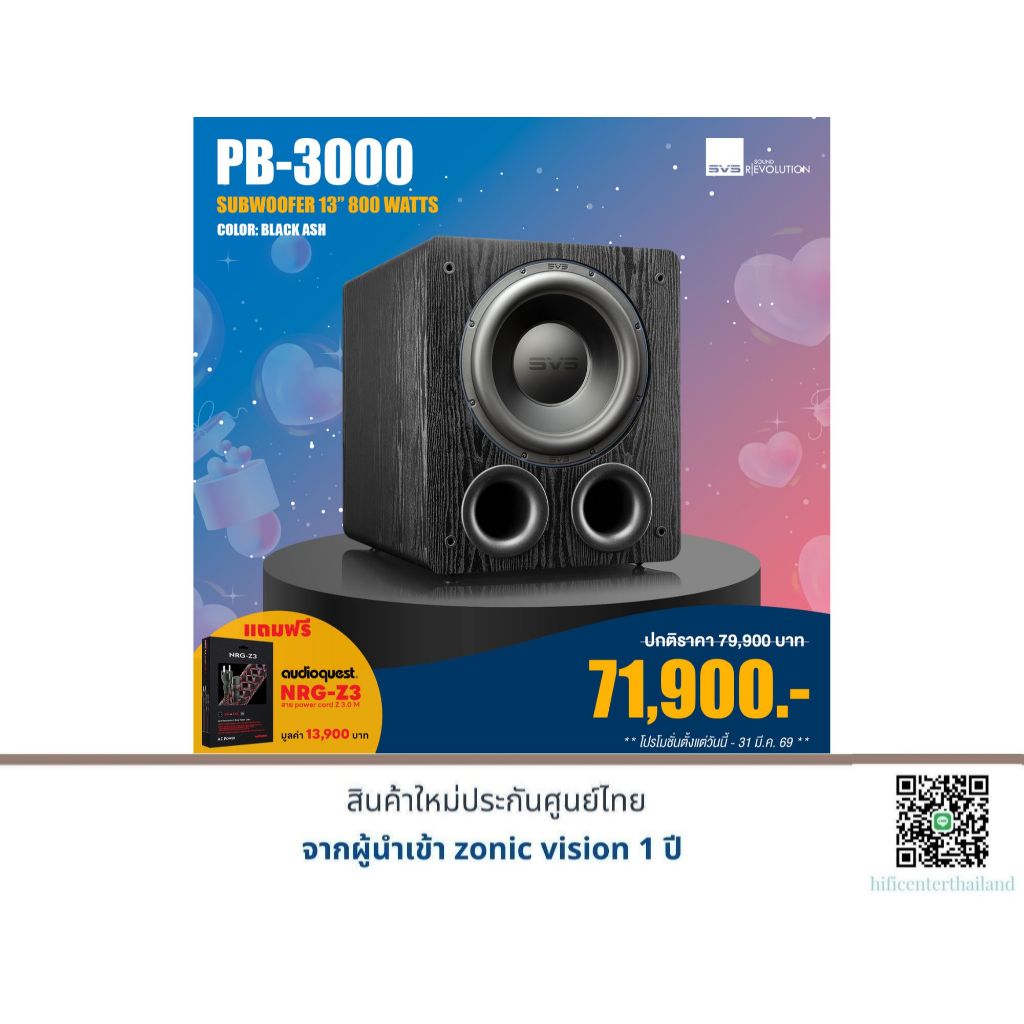 SVS PB-3000 Subwoofer Speaker แถมฟรี AudioQuest NRG-Z3 (3.0M) มูลค่า 13,900 บาท