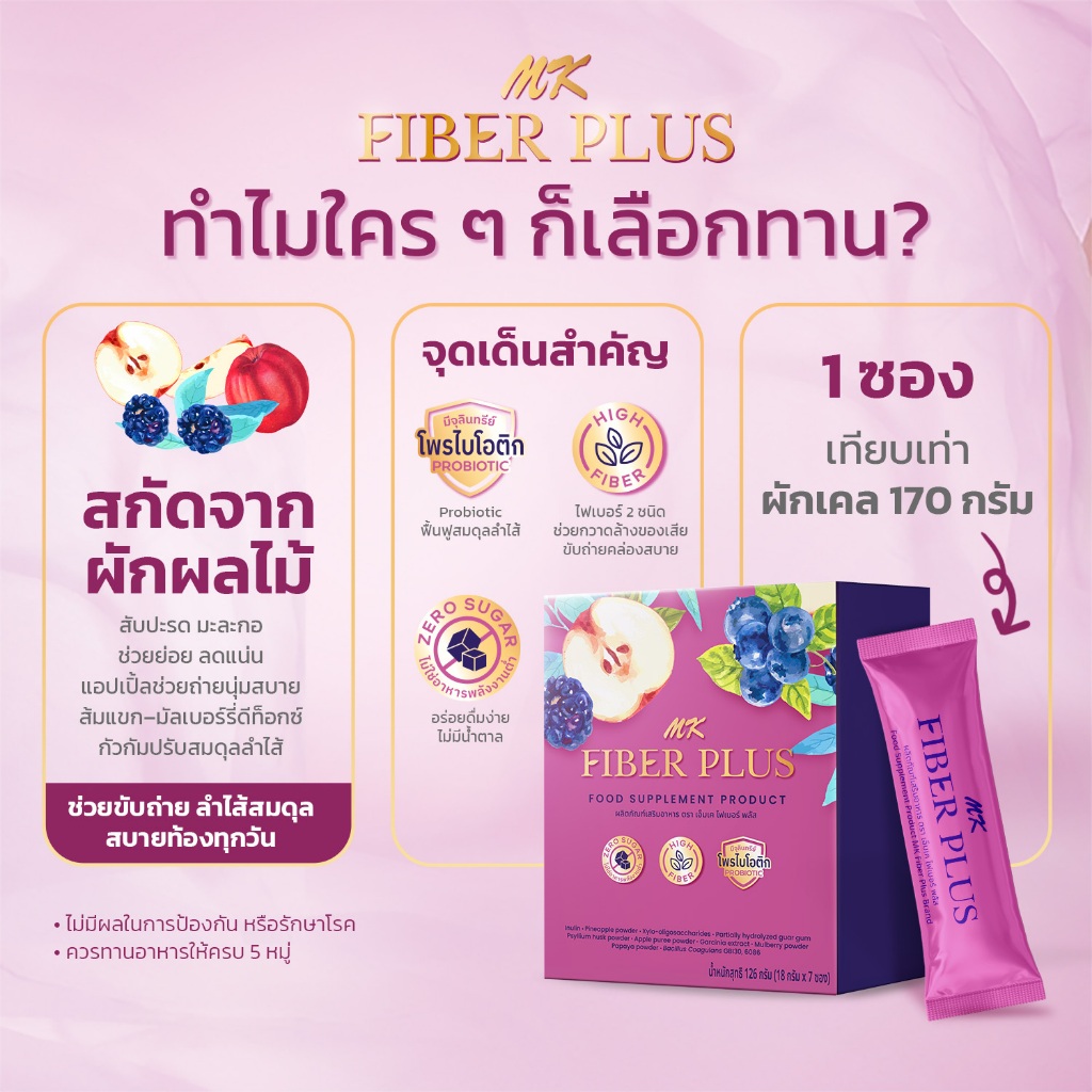MK Fiber Plus เอ็มเค ไฟเบอร์ พลัส 1 กล่อง (7 ซอง) รสมิกซ์เบอร์รี่ - รูปที่ 2