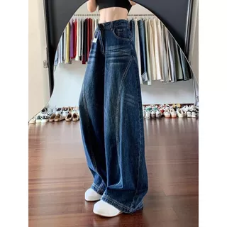 919JEANS กางเกงยีนส์ทรงหลวมโค้งมนสไตล์อเมริกันแบบยูนิเซ็กส์ ทันสมัย สีดำเข้ม สีน้ำเงินเข้ม
