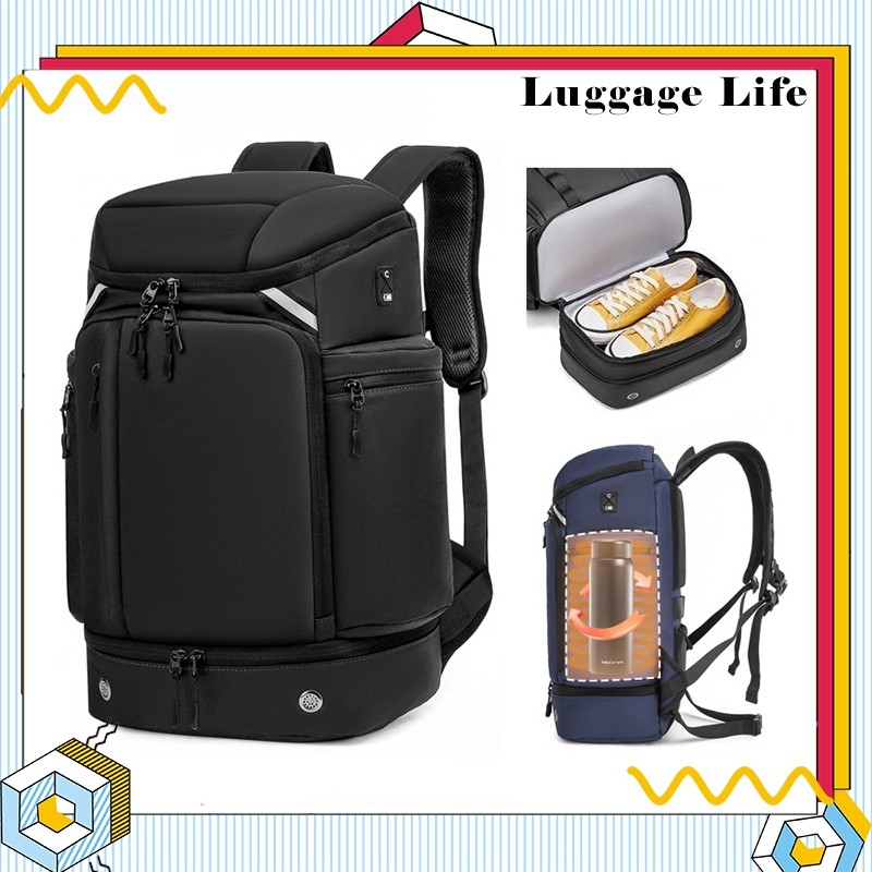 45L กระเป๋าเดินทางพร้อมช่องใส่รองเท้าความจุขนาดใหญ่เพื่อธุรกิจกระเป๋าเป้ใส่โน๊ตบุ๊ค 17inch