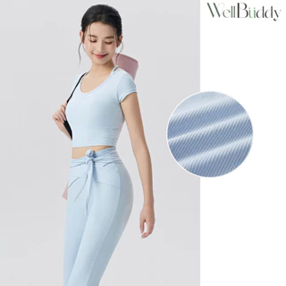 [New in] WellBuddy สปอร์ตบราแขนสั้น ผ้าร่อง เสื้อโยคะ เสื้อออกกำลังกายแขนสั้น เสื้อพิลาทิส (Lunar Ribbed Top)