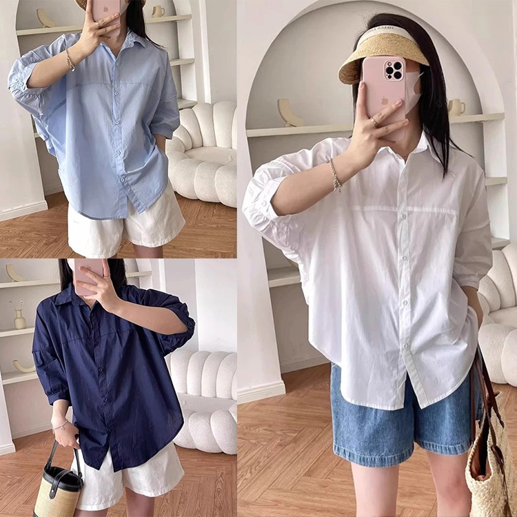 เสื้อเชิ้ตแขนสั้น แบบบาง ทรงหลวม ทรงหลวม New women's clothing แฟชั่นฤดูร้อน แขนสั้น คอปก สไตล์เกาหลี สำหรับผู้หญิง#F068