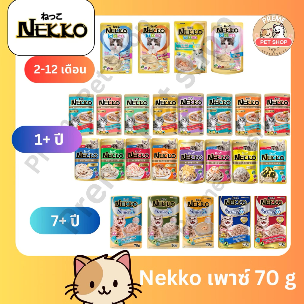 Nekko อาหารเปียกแมว 70g x12 ซอง แบบโหล คละรสได้ อาหารแมวเน็กโกะ
