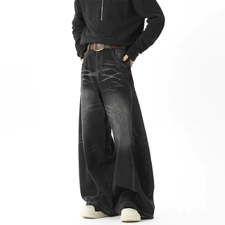 กางเกงยีนส์ทรงแสกข้าง สไตล์อเมริกันย้อนยุค กางเกงยีนส์ออกแบบกางเกงยีนส์ขากว้างหลวม สำหรับท่านชายและหญิง