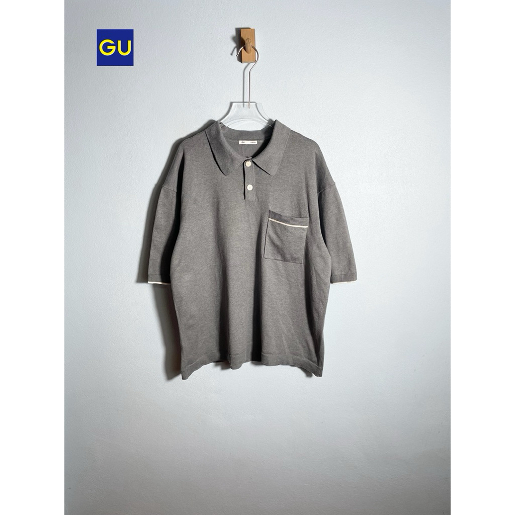 GU เสื้อไหมพรมคอปกผ้านุ่ม สีเทา (มือสอง)
