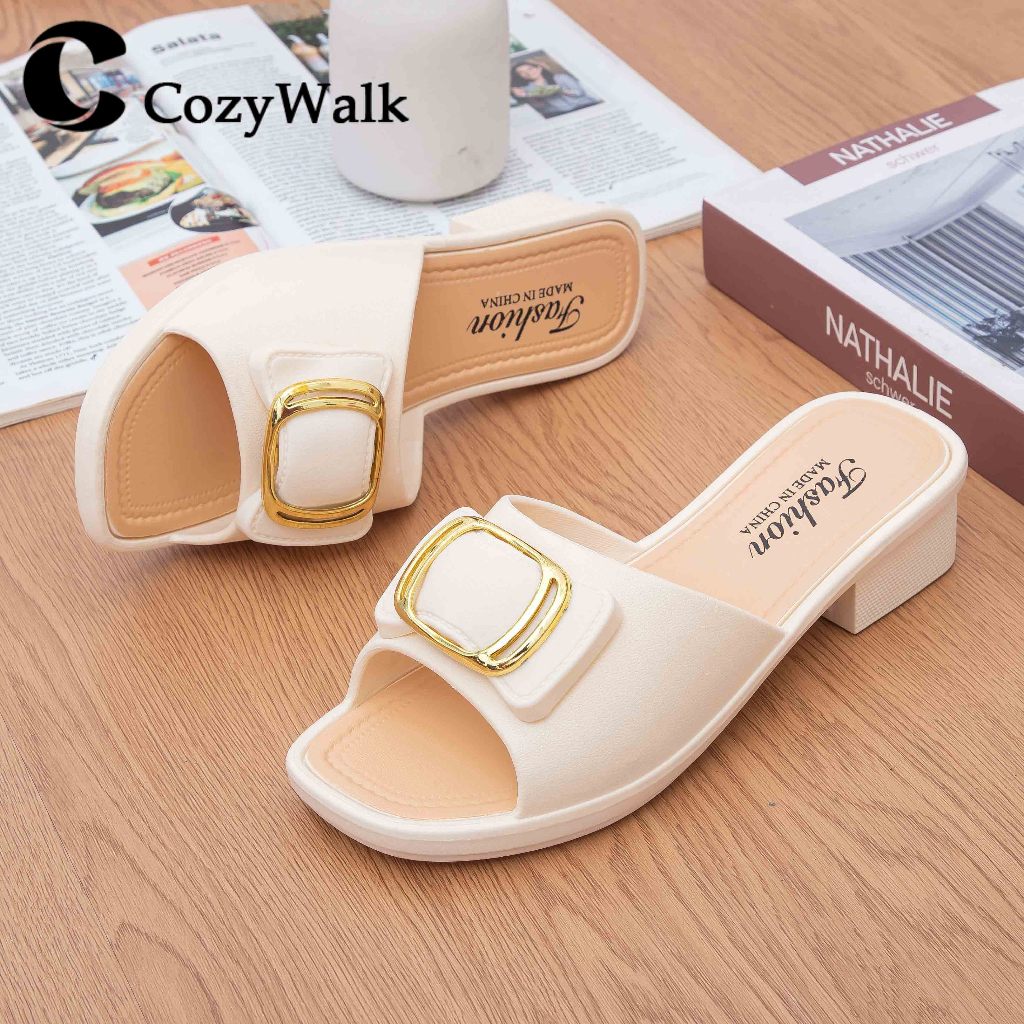 CozyWalk 👡 รองเท้าแตะผู้หญิง PVC นุ่ม เบา ใส่สบาย กันลื่น แฟชั่น ส้นเตี้ย เดินไม่เมื่อย พร้อมส่งจากไทย