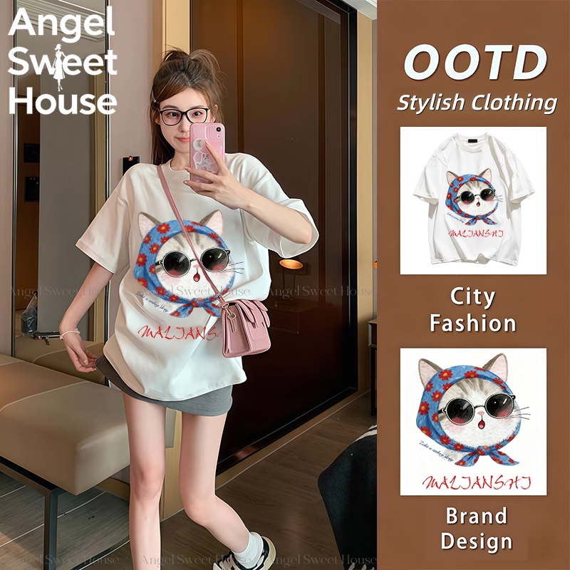 (จัดส่งตลอด 24 ชั่วโมง）Angle Official 【ส่งจากไทย】เสื้อยืดสไตล์เกาหลีแบบใหม่ ท็อปส์ซูผู้หญิง ลายสวย ผ้านุ่ม เสื้อยืด e13