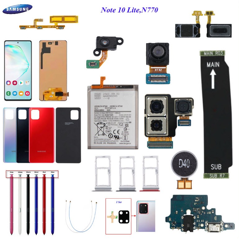อะไหล่มือถือ Samsung Note 10 Lite,N770/สายแพร/ลำโพงหูฟัง/กระจกเลนส์กล้อง/ฝาหลัง/ถาดซิม/ปากกา/แบต EB-BN770ABY/หน้าจอ LCD