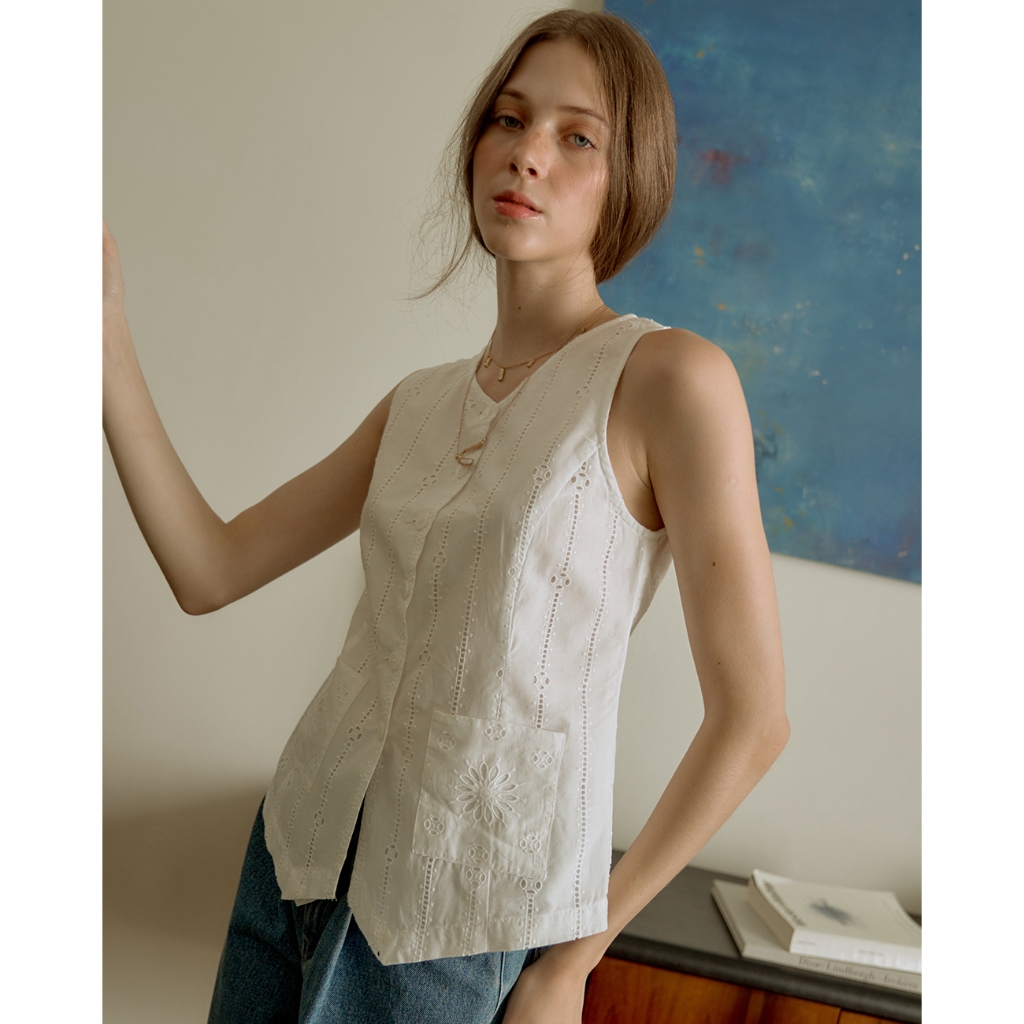(พร้อมส่ง) Perana เสื้อ ลูกไม้ Venice Tank (สีขาว White )