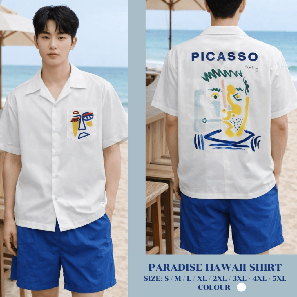11.WOLF Art Abstract Shirt เสื้อเชิ้ต เสื้อเชิ๊ตแขนสั้นต่อลาย เสื้อฮาวาย ลายArt Abstract  / H317