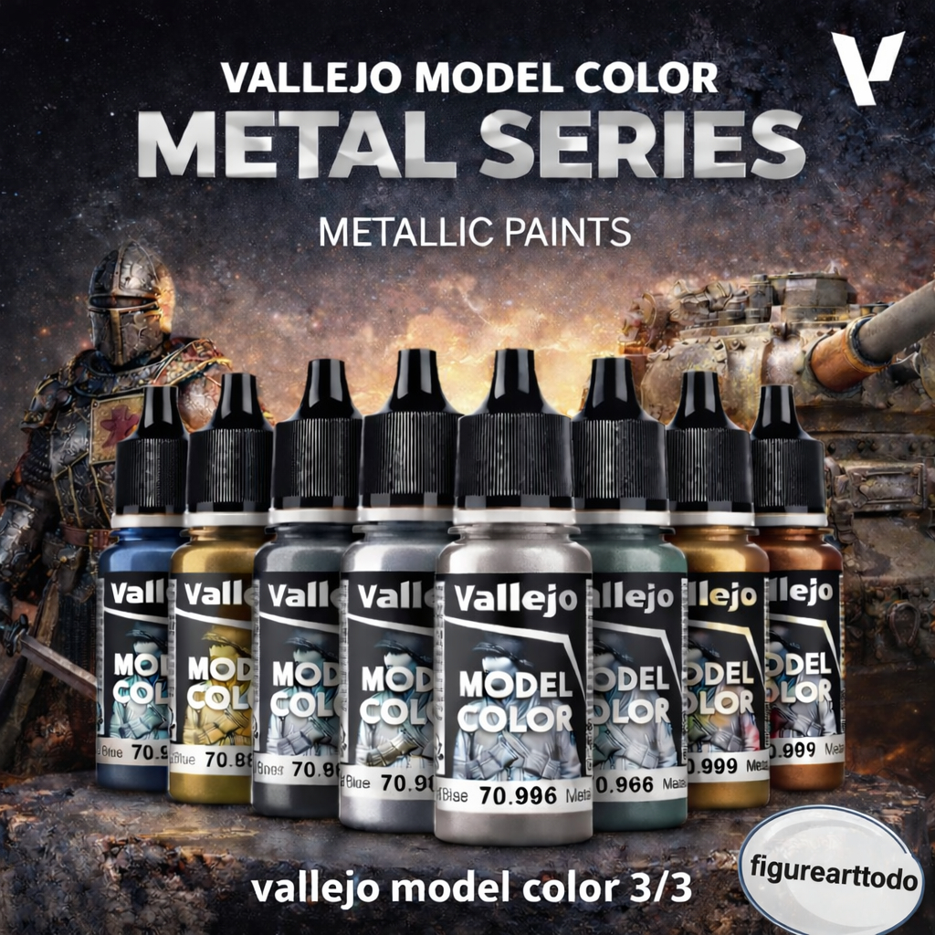 VALLEJO NEW MODEL COLOR  METALLIC SET 3/3 วาเลโฮ ซีรีย์โมเดลใหม่ กลุ่มสีหลัก สีเบส สีหนา ทึบแสง