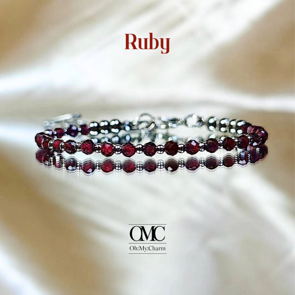 สร้อยข้อมือหินแท้ “Ruby” | ทับทิม เสริมพลังอำนาจ ความรัก ความสำเร็จ | หินขนาด 3 mm.