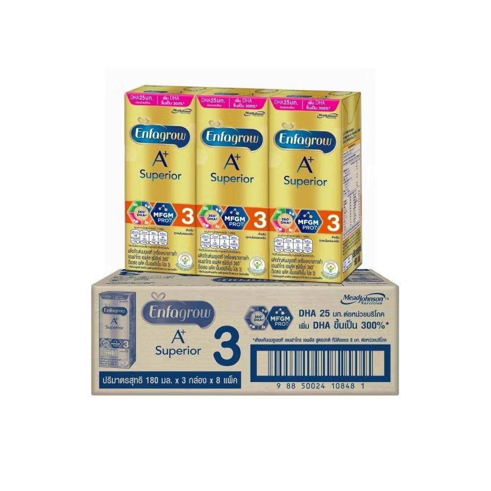 Enfagrow A+ นม Superior UHT ซูพีเรียร์ สูตร 3 รสจืด ขนาด 180 มล. บรรจุ 24 กล่อง (1 ลัง)