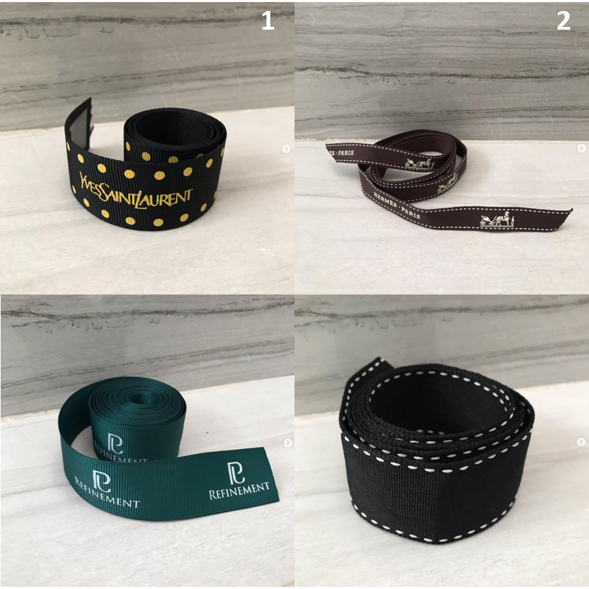 ริบบิ้น ที่ผูกของขวัญ แบรนด์ Yves SaintLaurent , HERMES , Refinement และ สีดำ ขอบเส้นขาว ของแท้ สภาพ