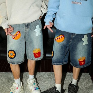 A sheep_shop กางเกงยีนส์ขาสั้นทรงแบ็กกี้ ผู้ชาย แนวสตรีท ฮิป…