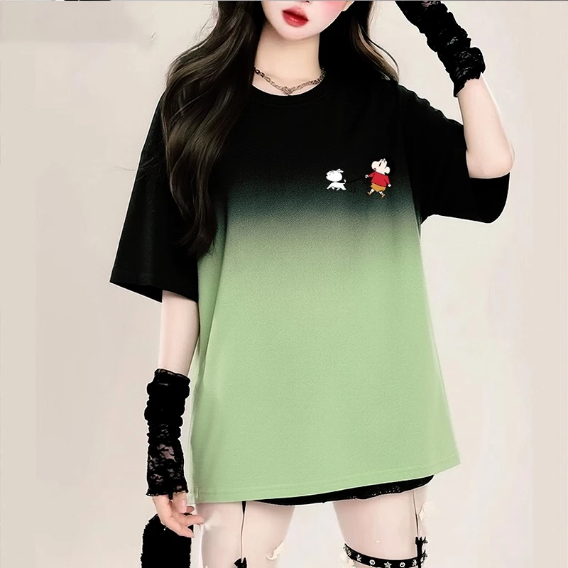 เสื้อทรงหลวมมัดย้อมวินเทจเท่ oversize เสื้อผ้าแฟชั่นสาวอวบไซส์ใหญ่ เสื้อโอเวอร์ไซส์ผู้หญิงกําลังฮิตเกาหลี ลายการ์ตูน 3XL thumbnail 9