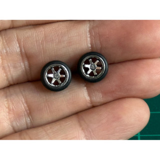 ล้อยาง รถยนต์ 1:64 ขนาด 9 MM  ลาย TE37 สี โครม ยางถอดได้