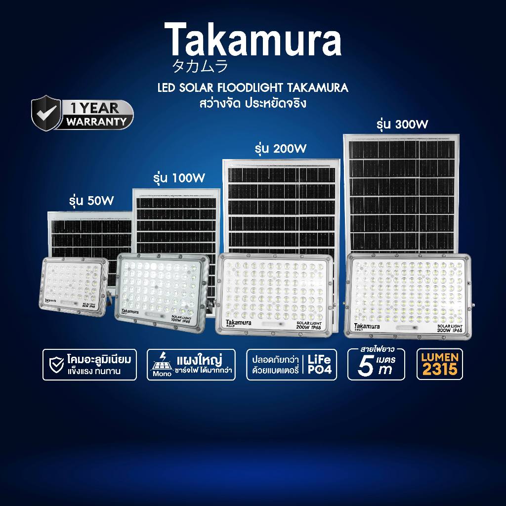 TAKAMURA LED SOLAR FLOODLIGHT โคมไฟโซล่าเซลล์ ฟลัดไลท์ รับประกัน 1 ปี