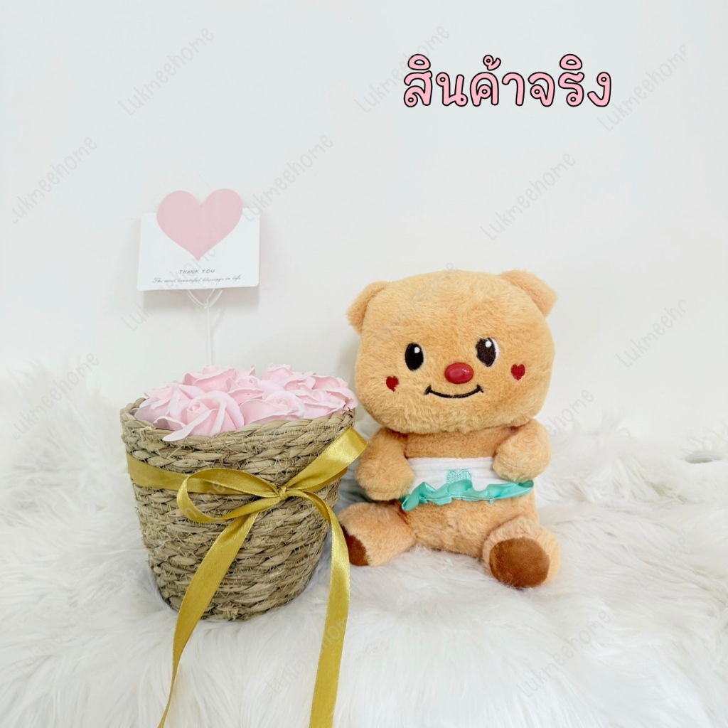 ตุ๊กตาหมีถือตะกร้าดอกกุหลาบ พร้อมกล่องใส  มีไฟ LED ✨ ของขวัญ วันเกิด วาเลนไทน์ - รูปที่ 4