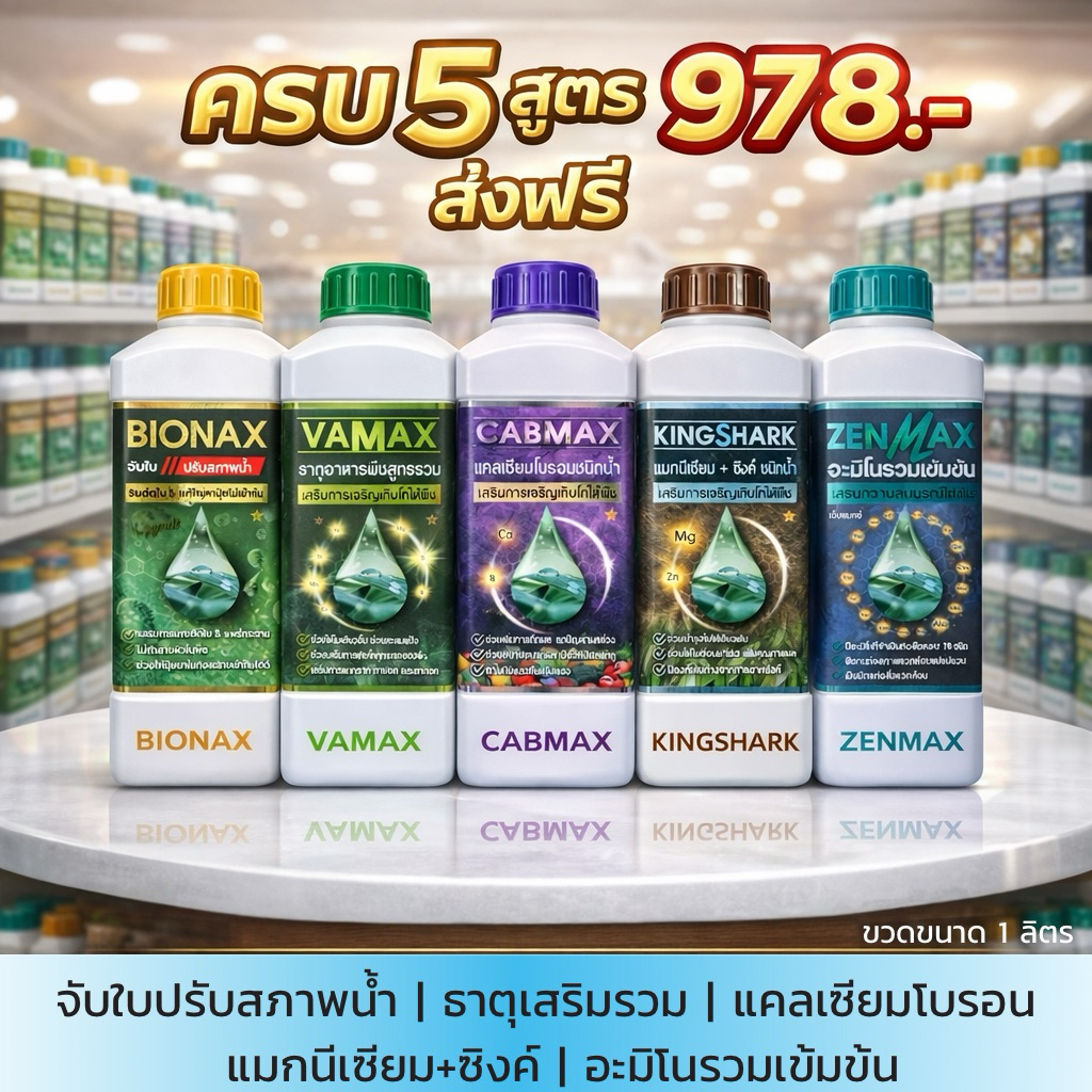 (C1+V1+B1+Z1+K1 ครบ 5 สูตร จับใบปรับสภาพน้ำ ,ธาตุเสริมรวม,แคลเซียมโบรอน,แมกนีเซียม+ซิงค์,อะมิโนรวมเข