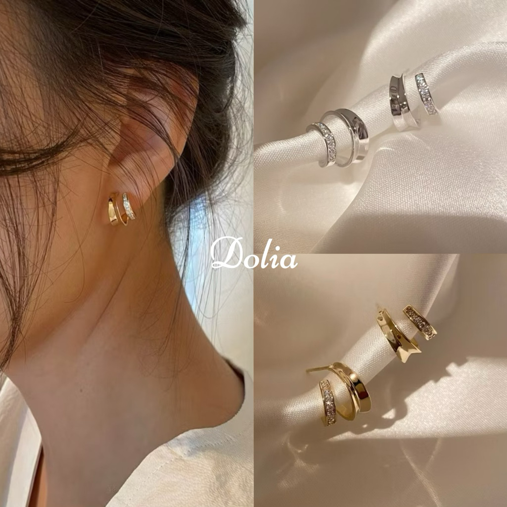 DOLIA [พร้อมส่งจากไทย] ต่างหูห่วงเงินแท้ S925 ต่างหูห่วงเพรช เรียบหรู ต่างหูสไตล์เกาหลี ราคาต่อ 1 คู่ A33