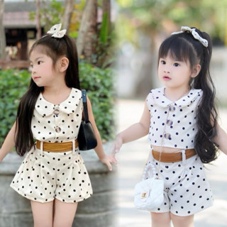 ชุดเซ็ทเด็กผู้หญิง 3 ชิ้น เสื้อครอป+กางเกง+กิ๊ฟ 1 คู่ (ผ้าคา…