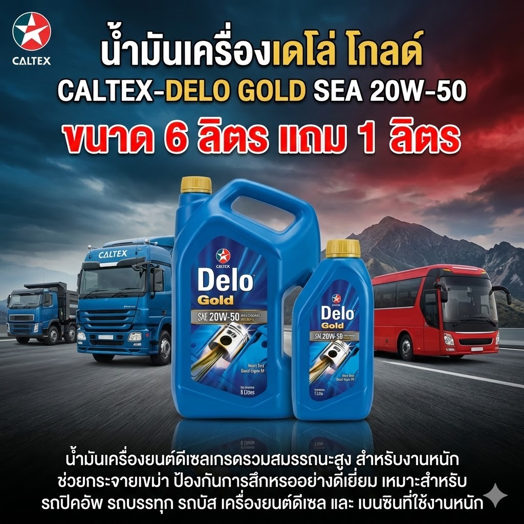 น้ำมันเครื่อง เดโล่ โกลด์ มัลติเกรด 20W50 [ 6L+1L]