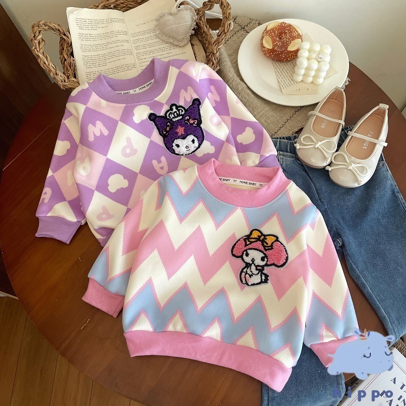 เสื้อกันหนาวเด็กผู้หญิง ฤดูใบไม้ร่วงและฤดูหนาวแขนยาว รูปแบบการ์ตูน เสื้อกันหนาวอุ่น ลมหวาน