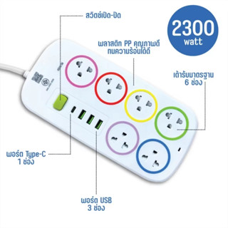 รับประกัน 2 ปีปลั๊กไฟ มีUSB 2300W อเนกประสงค์