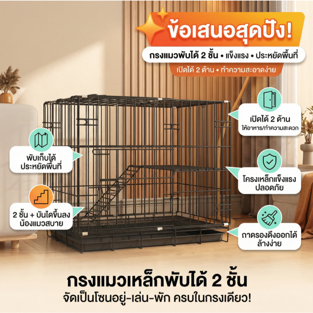 กรงแมวเหล็กพรีเมียม พรีเมียม หลายชั้น แข็งแรง บ้านแมว กันสนิม สำหรับแมวขนาดใหญ่ ขนาดใหญ่ มีถาดรองฉี่