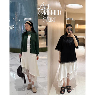 UIUI | LACE TRIMMED SKIRT กระโปรงชายลูกไม้ เอวสม็อค