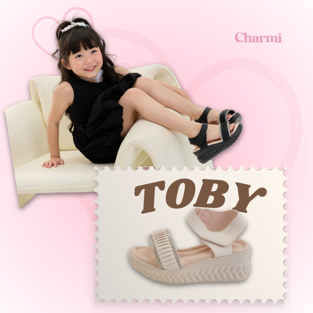 TOBY - CHARMI  รองเท้ารัดส้นเด็กผู้หญิงเรียบหรู ใส่ง่าย ใส่สบาย ไซซ์ 31-36