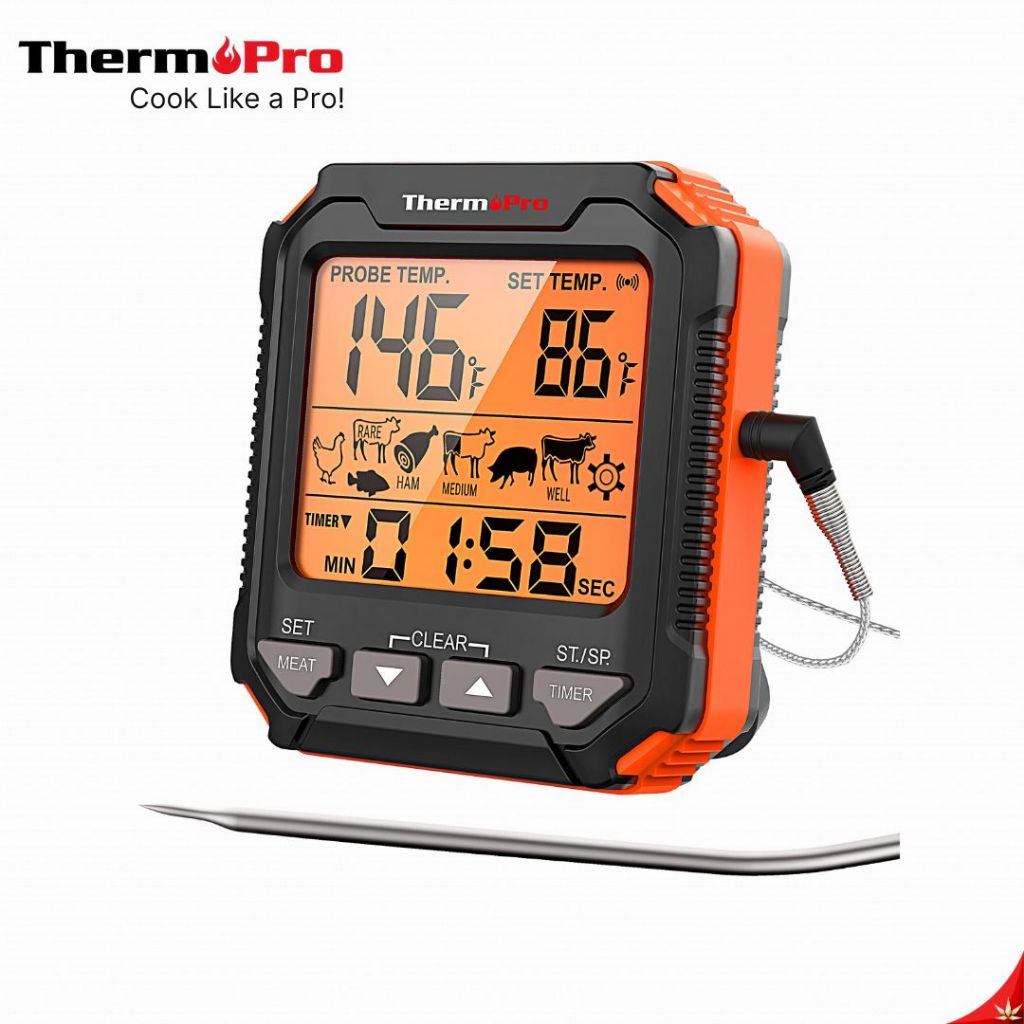 ThermoPro TP716 เครื่องวัดอุณหภูมิอาหารดิจิทัล เครื่องวัดอุณหภูมิสำหรับ BBQ เตาอบ เเละสโมคเกอร์