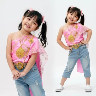 สไบเด็ก สไบเด็กโต สไบผู้ใหญ่ สไบ2ชั้นเย็บติด สไบสำเร็จรูป ห่มสไบใส่ยีนส์ เฉพาะสไบ Bangkok city พร้อมส่ง