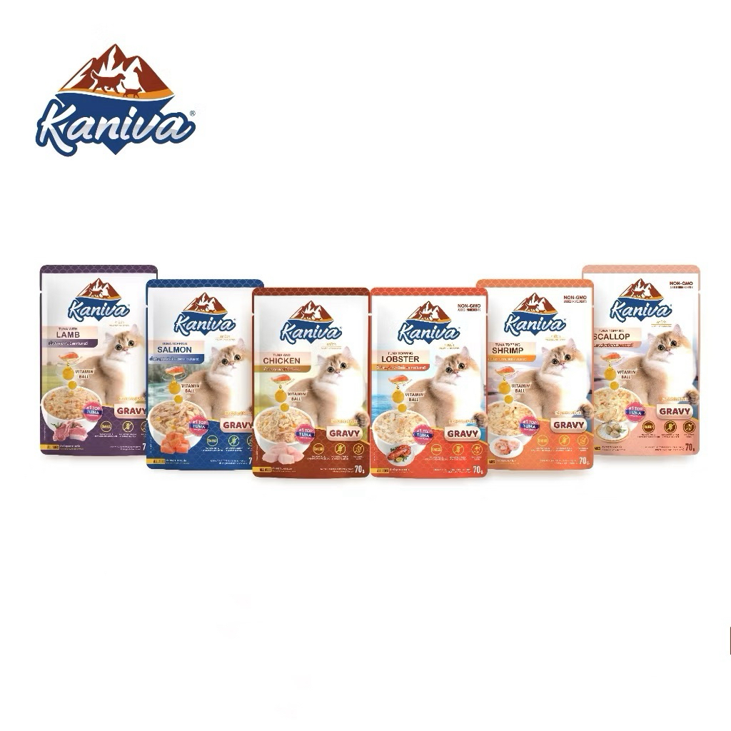 [12 ซอง] Kaniva อาหารเปียกแมว สูตรJelly/Gravy/Indoor/Skin&Coat/ไข่ตุ๋น เกรดพรีเมี่ยม ไม่เติมเกลือ ขนาด 70g×12ซอง